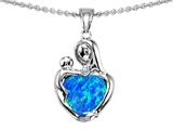 Original Star K™ Loving Mother With Child Hugging Pendant With Heart Shape 8mm Created Blue Opal
