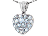 Tommaso Design™ 1inch Puffed Heart with Genuine Aquamarine Pendant