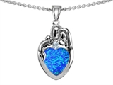 Original Star K™ Loving Mother And Father With Child Family Pendant With Heart Shape 8mm Created Blue Opal