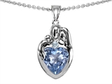 Original Star K™ Loving Mother And Father With Child Family Pendant With Heart Shape 8mm Simulated Aquamarine