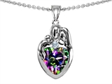 Original Star K™ Loving Mother And Father With Child Family Pendant With Heart Shape 8mm Mystic Rainbow Topaz