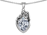 Original Star K™ Loving Mother And Father With Child Family Pendant With Heart Shape 8mm Genuine White Topaz