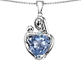 Original Star K™ Large Loving Mother With Child Pendant With 12mm Heart Shape Simulated Aquamarine