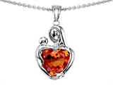 Original Star K™ Loving Mother With Child Hugging Pendant With Heart Shape 8mm Simulated Orange Mexican Fire Opal