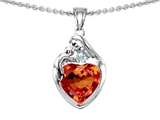 Original Star K™ Loving Mother With Child Family Pendant With 8mm Heart Shape Simulated Orange Mexican Fire Opal