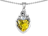 Original Star K™ Loving Mother with Twins Children Pendant With 8mm Heart Simulated Yellow Sapphire