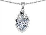 Original Star K™ Loving Mother with Twins Children Pendant With 8mm Heart Genuine White Topaz