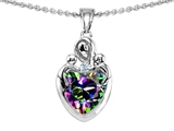 Original Star K™ Loving Mother with Twins Children Pendant With 8mm Heart Rainbow Mystic Topaz