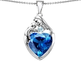 Original Star K™ Large Loving Mother With Child Family Pendant With 12mm Heart Simulated Blue Topaz