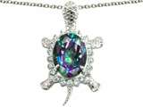Original Star K™ Good Luck Turtle Pendant With Oval Rainbow Mystic Topaz