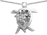 Original Star K™ Large Mother and Baby Lucky Turtle family Pendant with 12x8mm Pear Shape Genuine White Topaz
