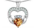 Celtic Love by Kelly™ Hands Holding 8mm Crown Heart Claddagh Pendant with Simulated Imperial Yellow Topaz