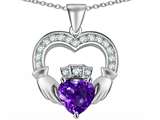Celtic Love by Kelly™ Hands Holding 8mm Crown Heart Claddagh Pendant with Simulated Amethyst