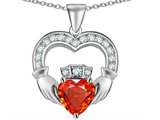 Celtic Love by Kelly™ Hands Holding 8mm Crown Heart Claddagh Pendant with Simulated Orange Mexican Fire Opal
