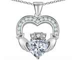 Celtic Love by Kelly™ Hands Holding 8mm Crown Heart Claddagh Pendant with Genuine White Topaz