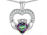Celtic Love by Kelly™ Hands Holding 8mm Crown Heart Claddagh Pendant with Rainbow Mystic Topaz