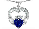 Celtic Love by Kelly™ Hands Holding 8mm Crown Heart Claddagh Pendant with Created Sapphire