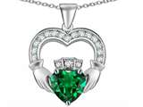 Celtic Love by Kelly™ Hands Holding 8mm Crown Heart Claddagh Pendant with Simulated Emerald
