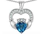 Celtic Love by Kelly™ Hands Holding 8mm Crown Heart Claddagh Pendant with Simulated Blue Topaz