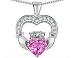 Celtic Love by Kelly™ Hands Holding 8mm Crown Heart Claddagh Pendant with Simulated Pink Sapphire