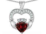 Celtic Love by Kelly™ Hands Holding 8mm Crown Heart Claddagh Pendant with Simulated Garnet