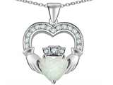 Celtic Love by Kelly™ Hands Holding 8mm Crown Heart Claddagh Pendant with Created Opal