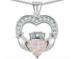 Celtic Love by Kelly™ Hands Holding 8mm Crown Heart Claddagh Pendant with Created Pink Opal