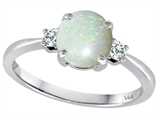 Tommaso Design™ 7mm Round Genuine Opal and Diamond Classic 3 stone Engagement Ring