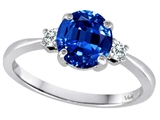 Tommaso Design™ 7mm Round Created Sapphire and Diamond Classic 3 stone Engagement Ring