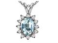 Tommaso Design™ Oval 8x6 mm Genuine Aquamarine and Diamond Pendant
