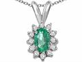Tommaso Design™ Oval 7x5mm Genuine Emerald and Diamond Pendant