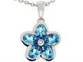 .85 inch long Flower Pendant made with one Diamond and Genuine Pear Shape AAA Blue Topaz.