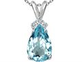 Tommaso Design™ Pear Shape 10x7mm Simulated Aquamarine and Genuine Diamond Pendant