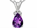 Tommaso Design™ Pear Shape 8x6mm Genuine Amethyst and Diamond Pendant
