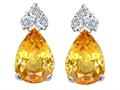 Tommaso Design™ Pear Shape 8x6mm Genuine Yellow Orange Sapphire and Diamond Earrings
