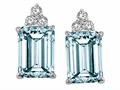 Tommaso Design™ Emerald Cut 8x6mm Genuine Aquamarine and Diamond Earrings