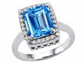 Tommaso Design™ Genuine Large Emerald Cut Blue Topaz and Diamond Ring.