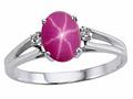 Tommaso Design™ Oval 7x5mm Created Star Ruby and Genuine Diamonds Ring