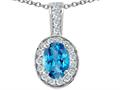 Tommaso Design™ Oval 8x6mm Genuine Blue Topaz and Diamond Pendant