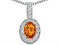 Tommaso Design™ Oval 7x5 mm Genuine Orange Sapphire and Diamond Pendant