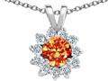 Tommaso Design™ Round Genuine Orange Sapphire and Diamond Pendant