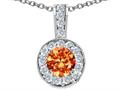 Tommaso Design™ Genuine Round Orange Sapphire and Diamond Pendant