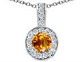 Tommaso Design™ Round Genuine Citrine and Diamond Pendant