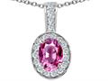 Tommaso Design™ Oval 8x6 mm Created Pink Sapphire and Genuine Diamond Pendant