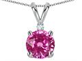 Tommaso Design™ Round 7mm Created Pink Sapphire and Genuine Diamond Pendant