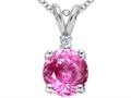 Tommaso Design™ Round 7mm Simulated Pink Topaz and Genuine Diamond Pendant