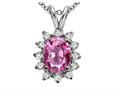 Tommaso Design™ Oval 8x6 mm Created Pink Sapphire and Genuine Diamond Pendant