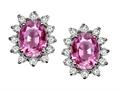 Tommaso Design™ Oval 8x6mm Created Pink Sapphire and Genuine Diamonds Earrings