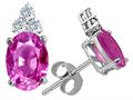 Tommaso Design™ Oval 8x6mm Simulated Pink Topaz And Genuine Diamond Earring Studs