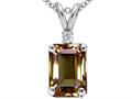 Tommaso Design™ Emerald Cut 8x6mm Genuine Smoky Quartz and Diamond Pendant